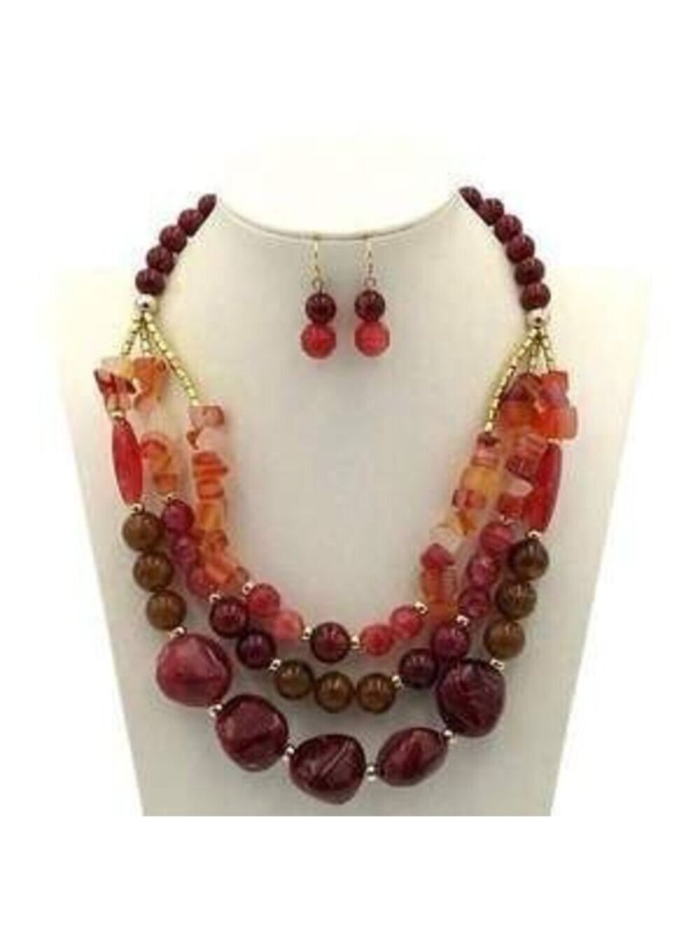 3 Pieces Statement Two Colour Beaded Layereded Collar Chain Earrings Y2K Dainty